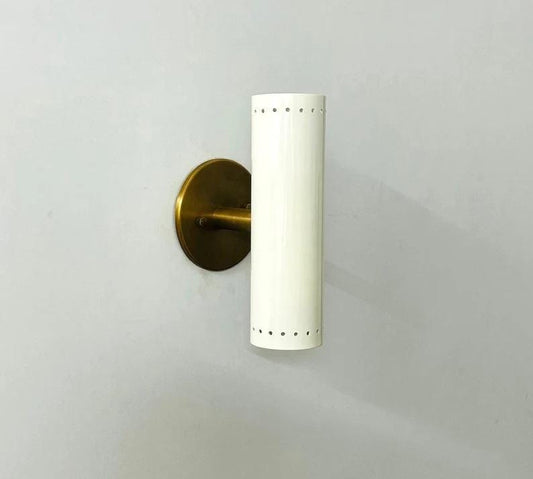 Mid Century Dual light Cylindrical Shape Shinny White with Raw Brass Finish - Italian Wall Light Sconce - Bedroom Lights - Vanity Lamps