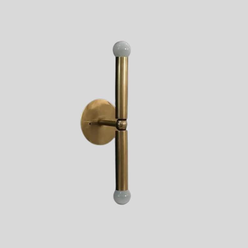 Pair of Cylindrical Mid Century Wall Light Sconce ~ Raw Brass Finish Italian- Fixtures - Bedroom Lights - Vanity Lamps Light Fixture
