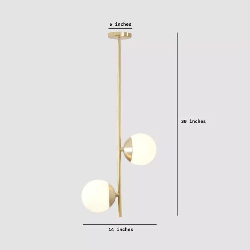 2 Glass Globes Pendant Light Modern Brass Stem Sputnik Chandelier Brushed Brass Finish Bedroom Lights Fixture