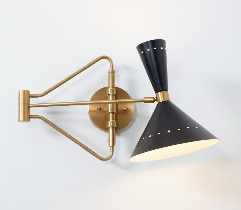 Mid Century Wall Scone Single Shade Articulated Brass Style Brass Wall Lamp Light Fixture