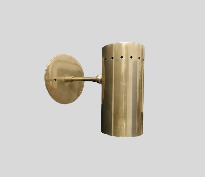 Pair of Mid Century Cylindrical Shape Raw Brass Finish Italian Wall Light Sconce Fixtures - Bedroom Lights - Vanity Lamps - Handmade
