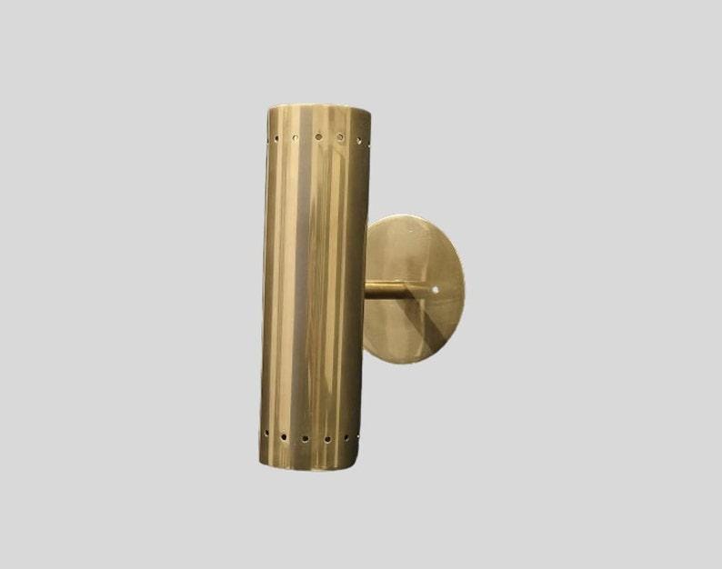 Pair of Mid Century Cylindrical Shape Raw Brass Finish - Italian Wall Light Sconce Fixtures - Bedroom Lights - Vanity Lamps