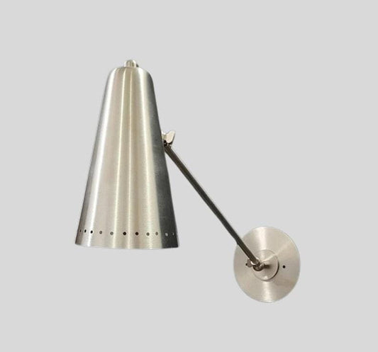 Pair of Mid Century Cone Shade Brushed Chrome Finish Italian Wall Light Sconce - Fixtures - Bedroom Lights - Vanity Lamps