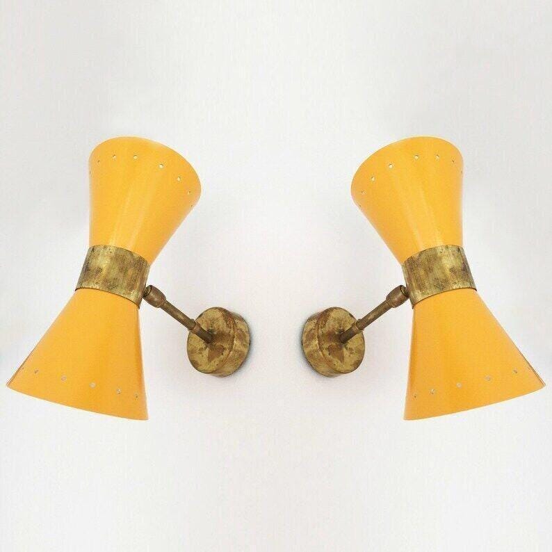 A Pair Of Wall Light Lamp Italian Stilnovo Diablo Yellow in Raw Brass Finish , Wall Lighting Vanity Lamp Bathroom Lamp Light Fixture