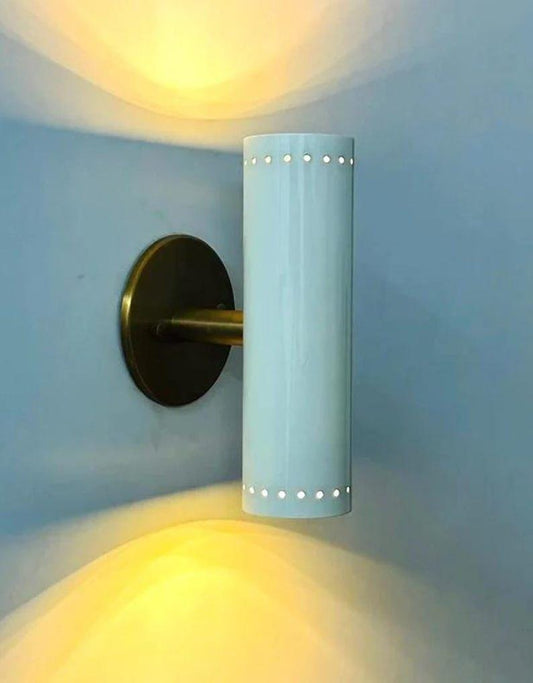 Mid Century Dual light Cylindrical Shape Shinny White with Raw Brass Finish - Italian Wall Light Sconce - Bedroom Lights - Vanity Lamps