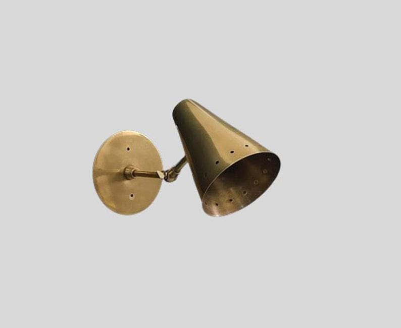 Mid Century Cone Shade Wall Sconce Pair of Sconce Raw Brass Finish Italian Wall Light Sconce - Fixtures - Bedroom Lights - Vanity Lamps