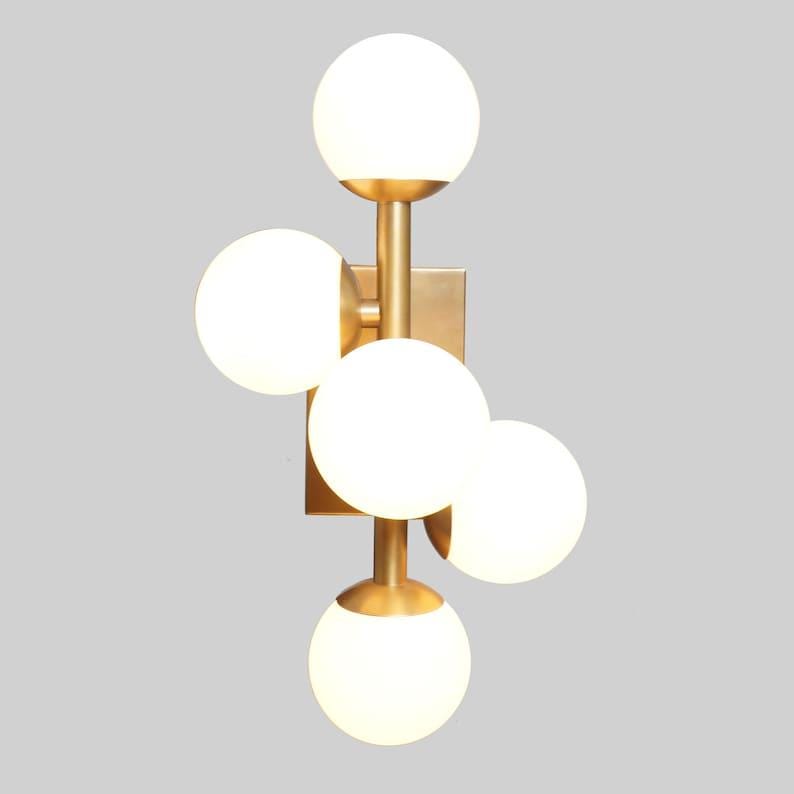 Mid century Sputnik Wall Sconce  Five Glass Globe Light Raw Brass - Bedside Wall Lamp Light Fixture