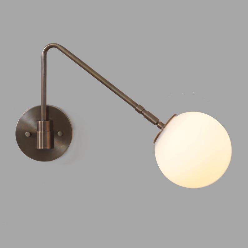 Wall Sconce Mid century Single Glass Globe Shade Light Brass Sputnik Wall Sconce - Articulating Bedside Light Fixture