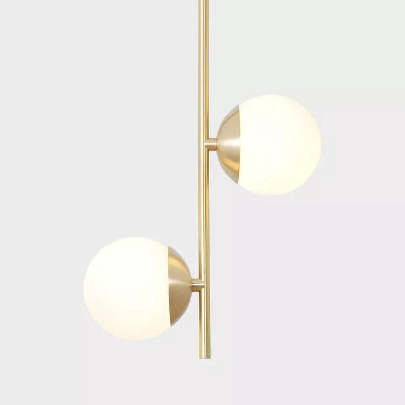 2 Glass Globes Pendant Light Modern Brass Stem Sputnik Chandelier Brushed Brass Finish Bedroom Lights Fixture