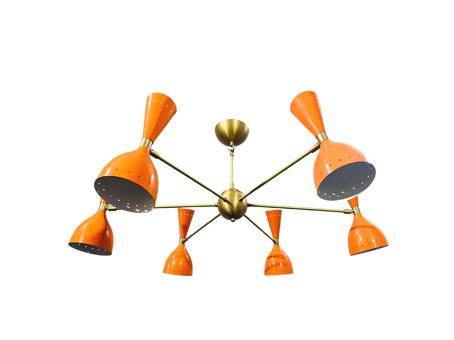 Six Arm 12 Lights Stilnovo Style ~ Brass Sputnik Chandelier Light Fixture ~ Mid Century Modern Light Brass Chandelier