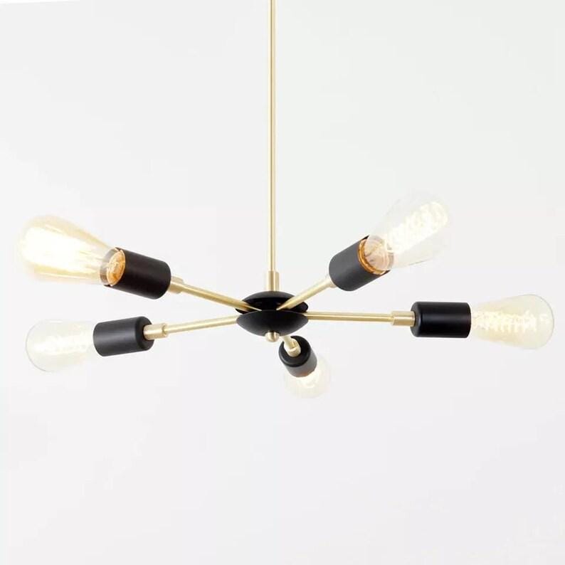 Semi Flush Mount Modern Brass 5 Arm Lights Sputnik Chandelier Brushed Brass Finish Bedroom Lights Fixture