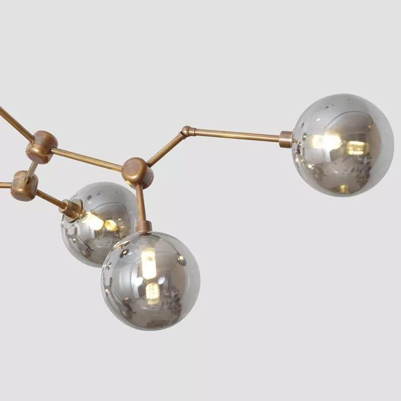 Ceiling Chandelier Eight Globe Light Branch Sputnik Brass Catalyst Pendant Light Raw Brass Finish Bedroom Lights Fixture