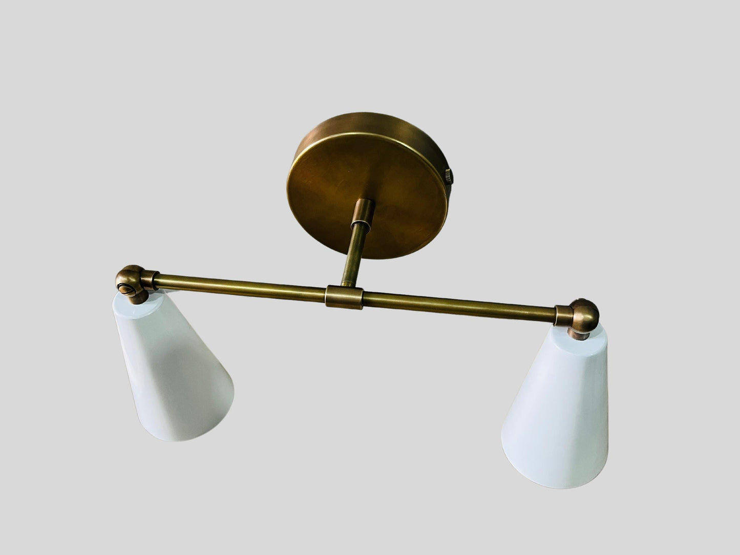 Mid Century Double Cone Shape Shinny White Shade with Raw Brass Finish ~ Italian Wall Light Sconce Fixtures ~ Bedroom Lights ~ Vanity Lamps