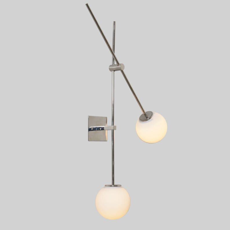 Mid century Sputnik Wall Sconce Two Glass Globe Light Brass Articulating Bedside Wall Lamp Light Fixture