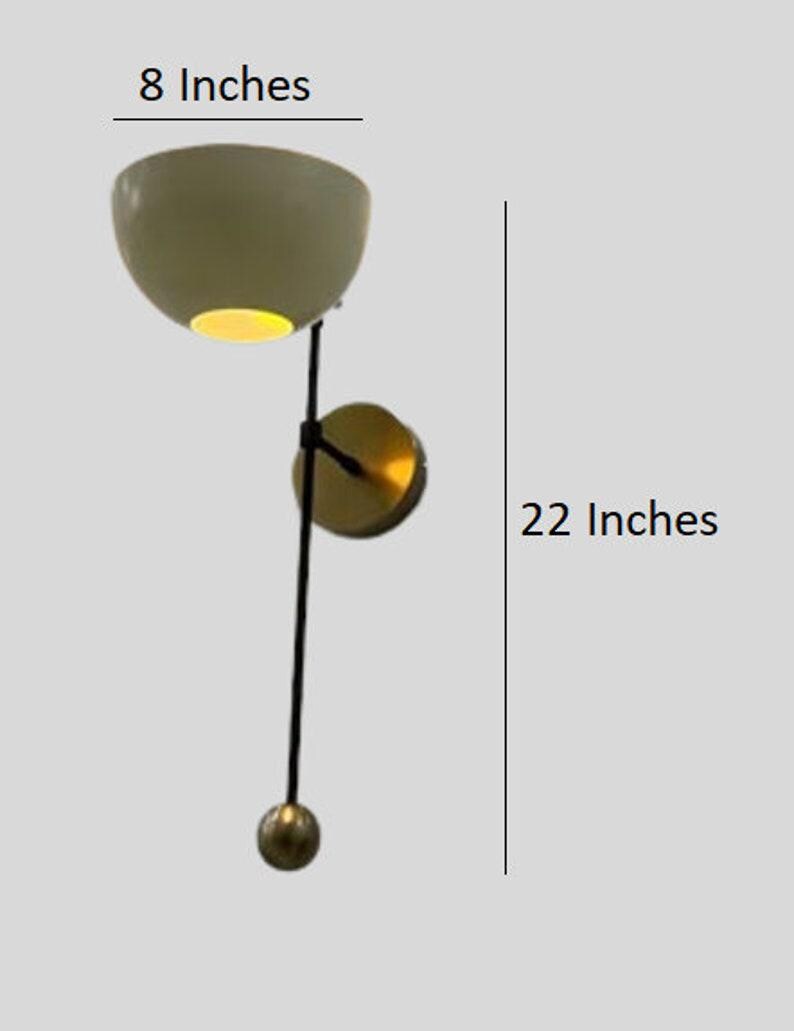 A Pair of Mid Century Brass Wall Light Sconce - Raw Brass & Black Matte Finish with Matte White Shade - Bedroom Lights - Vanity Lamps