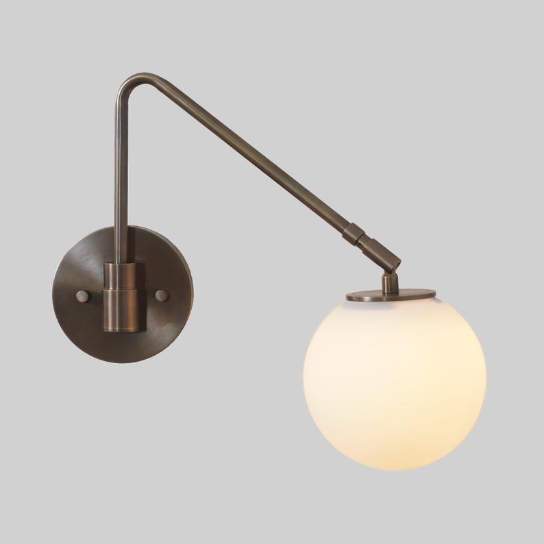 Wall Sconce Mid century Single Glass Globe Shade Light Brass Sputnik Wall Sconce - Articulating Bedside Light Fixture