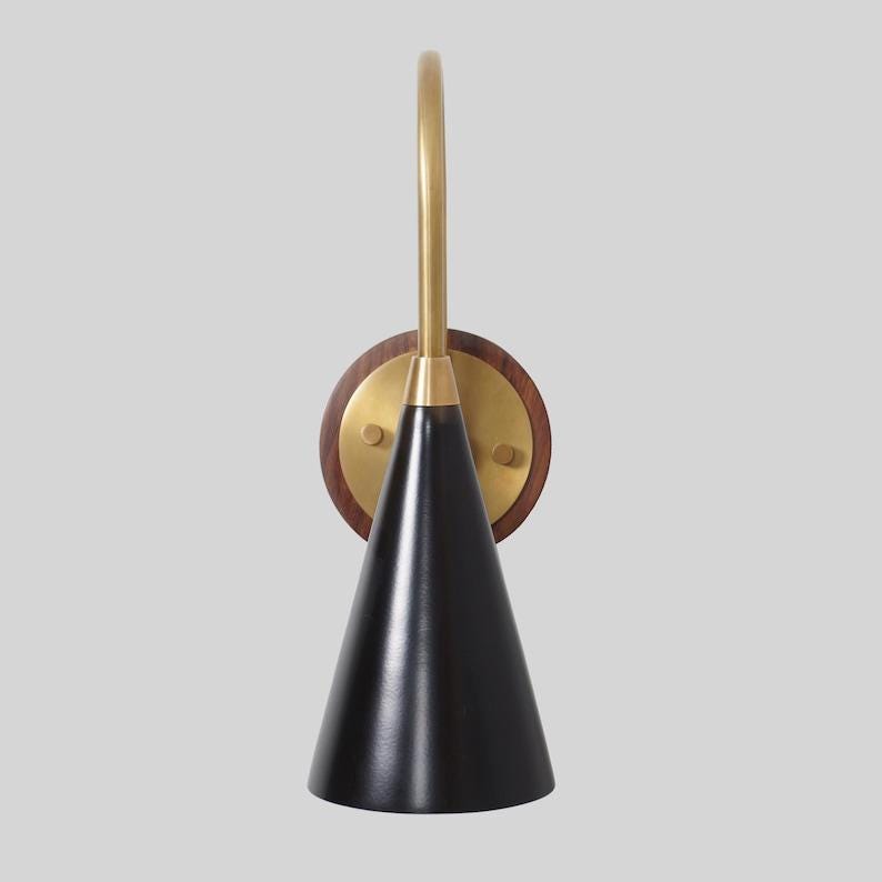 Mid Century Stilnovo Style Single Light Cone Shade Brass Wall Sconce Beside Wall Lamp Light Fixture