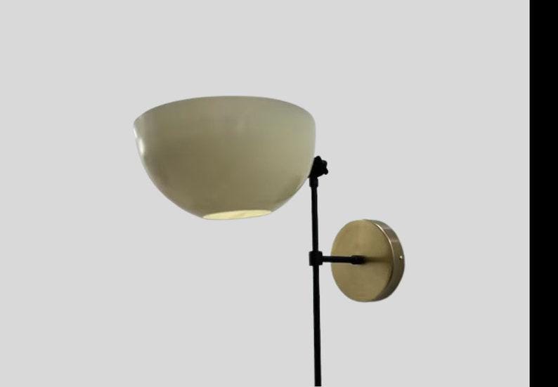 A Pair of Mid Century Brass Wall Light Sconce - Raw Brass & Black Matte Finish with Matte White Shade - Bedroom Lights - Vanity Lamps
