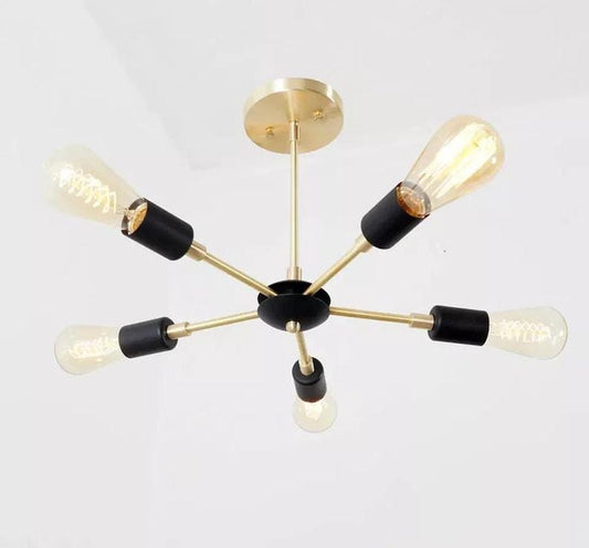 Semi Flush Mount Modern Brass 5 Arm Lights Sputnik Chandelier Brushed Brass Finish Bedroom Lights Fixture