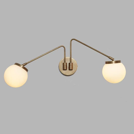 Mid century Double Glass Globe Shade Light Brass Sputnik Wall Sconce - Articulating Bedside Wall Lamp Light Fixture