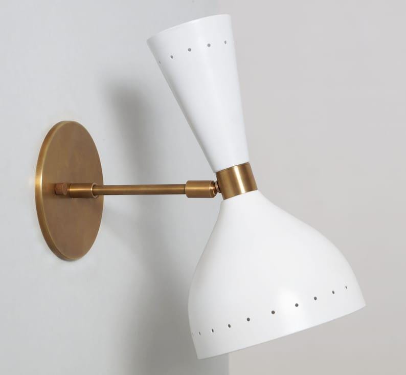 Wall Sconce Mid Century Italian Brass Stilnovo Style Brass Sputnik Two Light Beside Wall Mount Lamp Light Fixture
