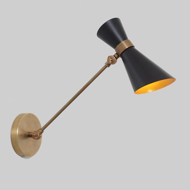 Mid Century Style Wall Sconce Single Light Brass Swing Arm Brass Articulated Sconce Brass Wall Lamp Light Fixture