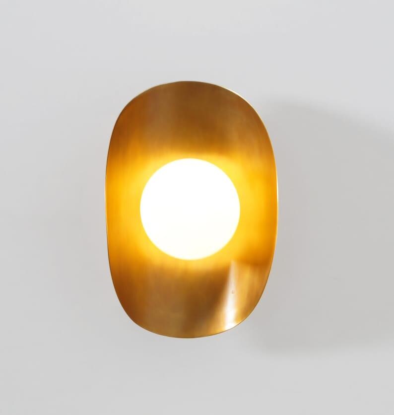 Curved Shade Mid Century Single Light Globe Brass Wall Sconce Style Brass Wall Lamp Light Fixture