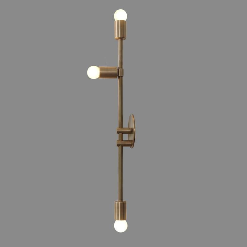 Sputnik Wall Sconce Raw Brass Three Light Bare Bulbs Wall Lamp Light Fixture