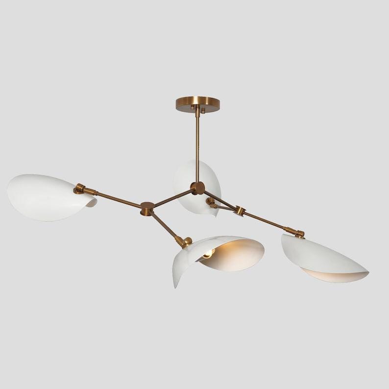 Curved Disk Shade Branch Sputnik Chandelier Ceiling Lamp Stilnovo Style Four Arms Raw Brass Finish Bedroom Lights Fixture