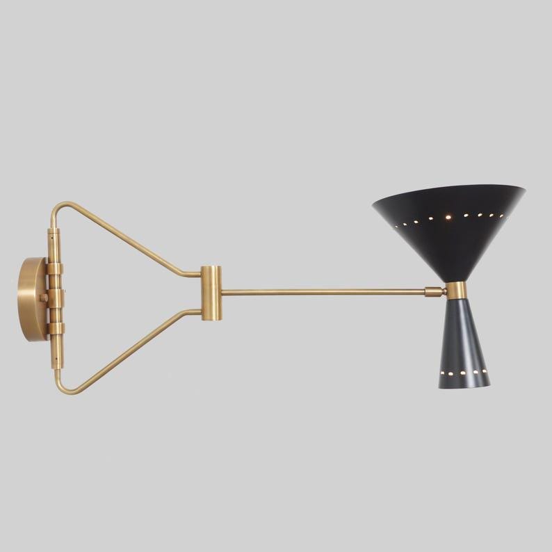 Mid Century Wall Scone Single Shade Articulated Brass Style Brass Wall Lamp Light Fixture