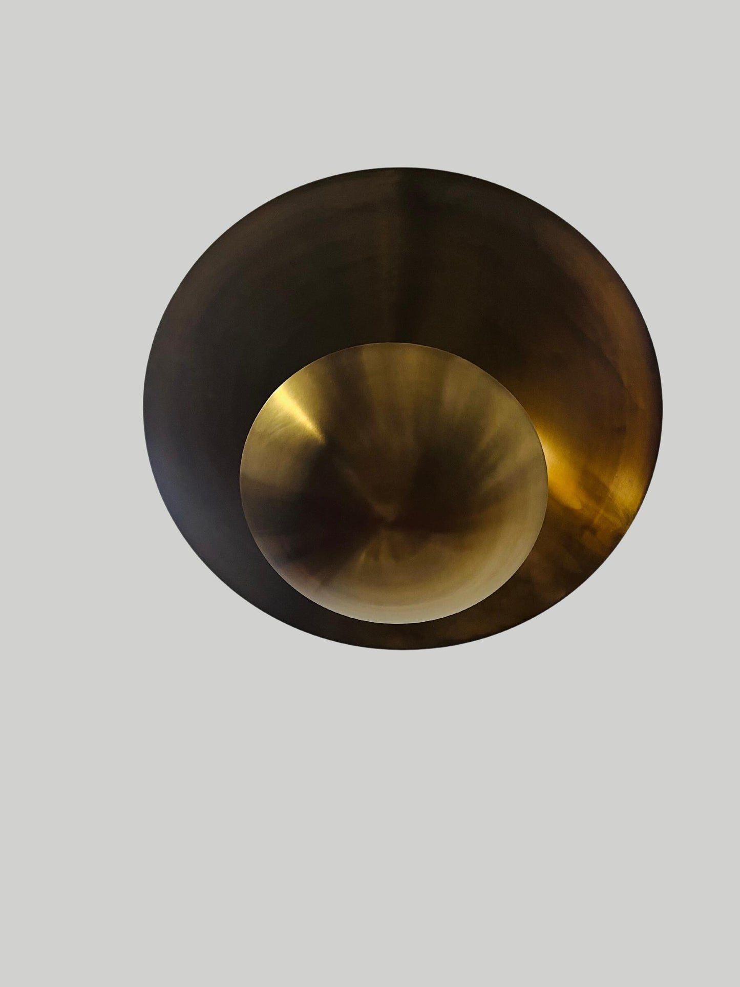 3 Light Modern Italian Brass Pendent ~ Flush Mount Chandelier Double Disk Shade ~ Inspired Lighting Fixture in Raw Brass Finish