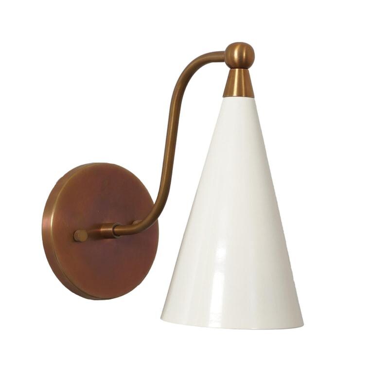Mid Century Italian Style Single Light Cream Shade Raw Brass Wall Sconce Style Brass Wall Lamp Light Fixture