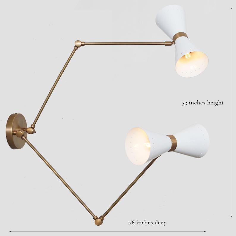 Mid Century Style Wall Sconce Double Shade Articulated Brass Sconce Brass Wall Lamps Light Fixture