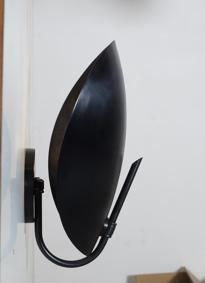 Wall Sconce Single Bulb Light Curved Shade Mid century Brass Sconce Bedside Wall Mount Lamp Articulating  Light Fixture