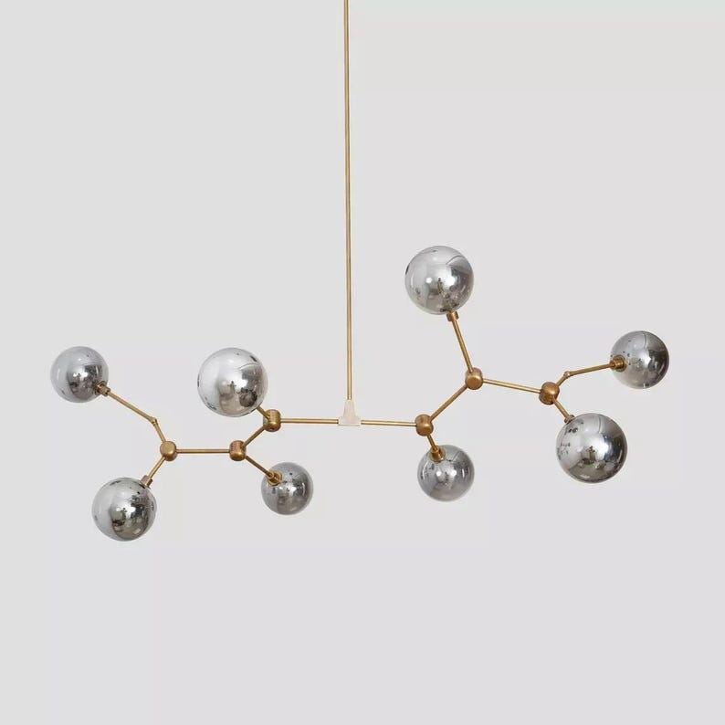 Ceiling Chandelier Eight Globe Light Branch Sputnik Brass Catalyst Pendant Light Raw Brass Finish Bedroom Lights Fixture