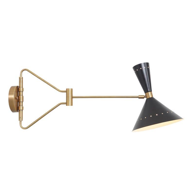 Mid Century Wall Scone Single Shade Articulated Brass Style Brass Wall Lamp Light Fixture