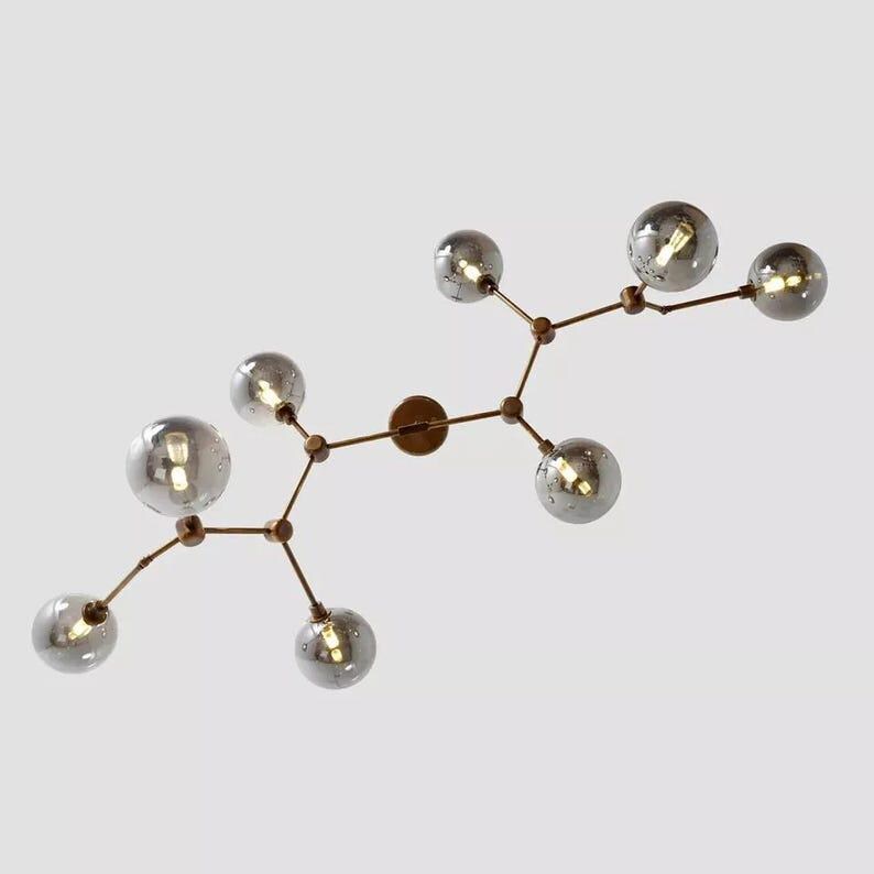 Ceiling Chandelier Eight Globe Light Branch Sputnik Brass Catalyst Pendant Light Raw Brass Finish Bedroom Lights Fixture