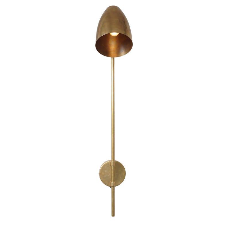 Mid Century Stilnovo Style Single Light Shade Brass Sconce Raw Brass Style Pivot Wall Mount Lamp Light Fixture