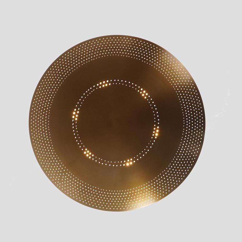 Six Light Brass Flush Mount Pendant Light Perforated Ceiling Mid Century Style Fixture Light Premium Quality