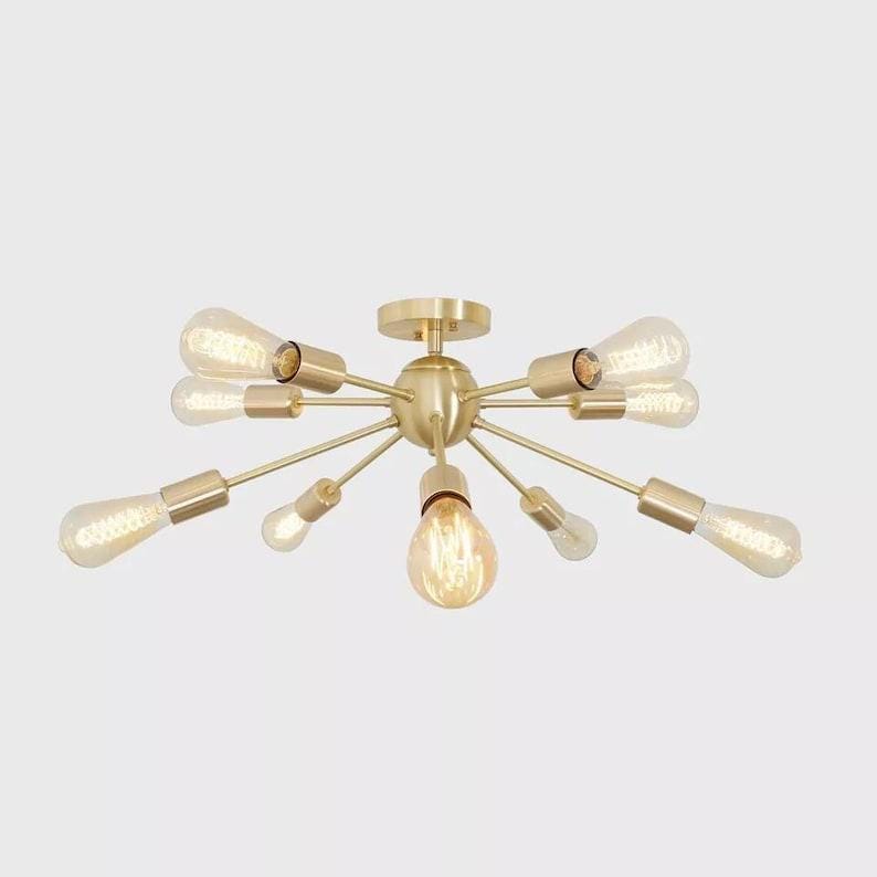 Flush Mount Sputnik Chandelier Modern Brass 10 Arm Light Ceiling Fixture Brushed Brass Finish Bedroom Lights Fixture