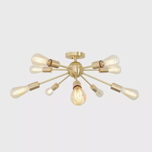 Flush Mount Sputnik Chandelier Modern Brass 10 Arm Light Ceiling Fixture Brushed Brass Finish Bedroom Lights Fixture