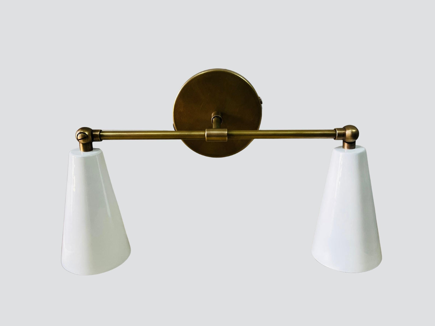 Mid Century Double Cone Shape Shinny White Shade with Raw Brass Finish ~ Italian Wall Light Sconce Fixtures ~ Bedroom Lights ~ Vanity Lamps
