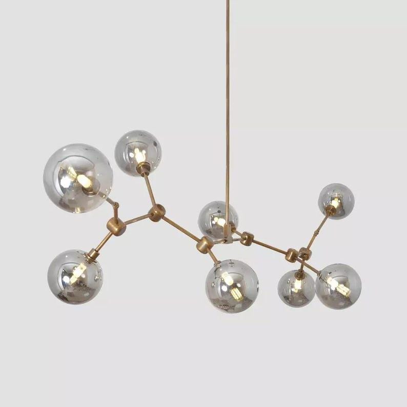 Ceiling Chandelier Eight Globe Light Branch Sputnik Brass Catalyst Pendant Light Raw Brass Finish Bedroom Lights Fixture