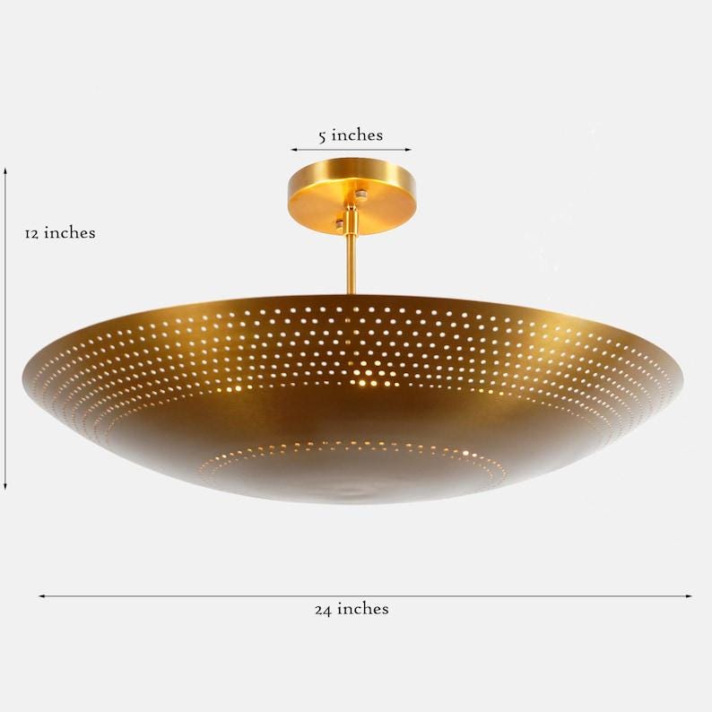 Six Light Brass Flush Mount Pendant Light Perforated Ceiling Mid Century Style Fixture Light Premium Quality