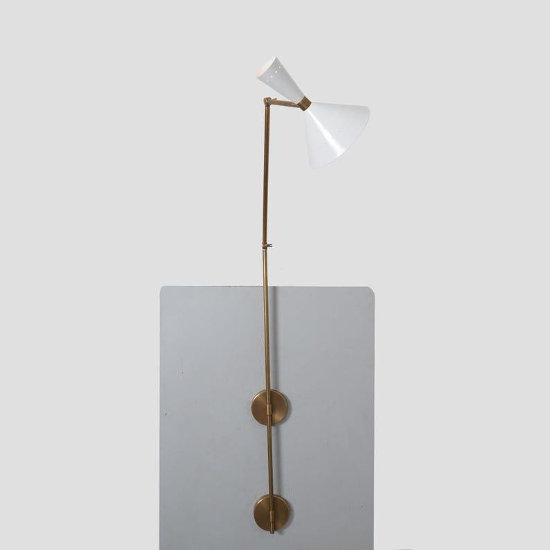 Wall Sconce Large Single Shade Articulated Brass Mid Century Raw Brass Italian Style Wall Lamp Bedside Wall Mount Light Fixture