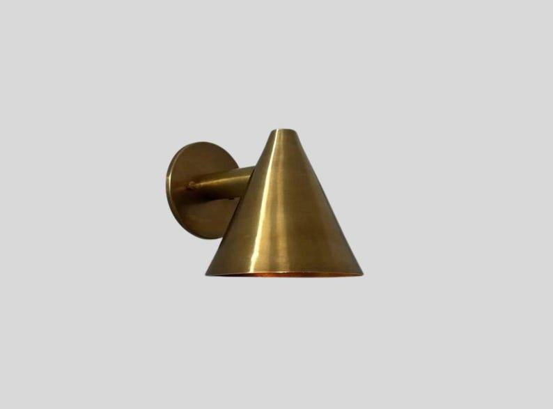 Pair of Mid Century Cone Shape Raw Brass Finish - Italian Wall Light Sconce Fixtures - Bedroom Lights - Vanity Lamps