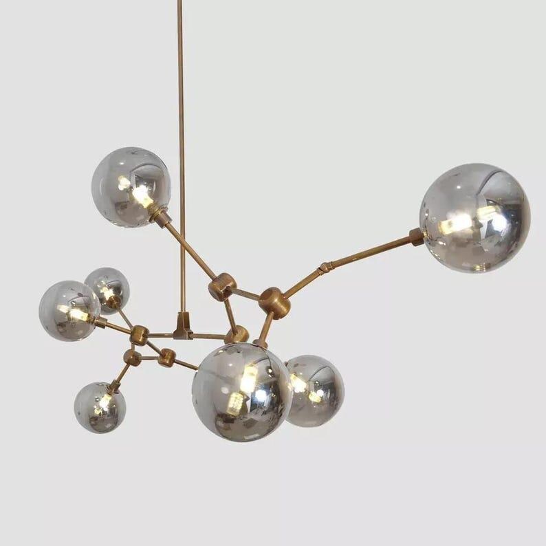 Ceiling Chandelier Eight Globe Light Branch Sputnik Brass Catalyst Pendant Light Raw Brass Finish Bedroom Lights Fixture