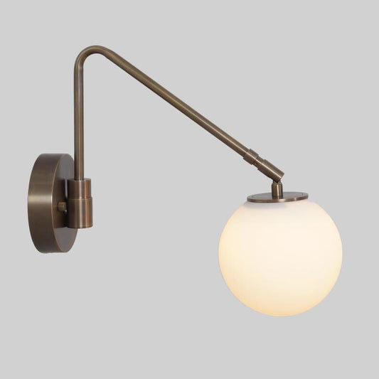 Wall Sconce Mid century Single Glass Globe Shade Light Brass Sputnik Wall Sconce - Articulating Bedside Light Fixture